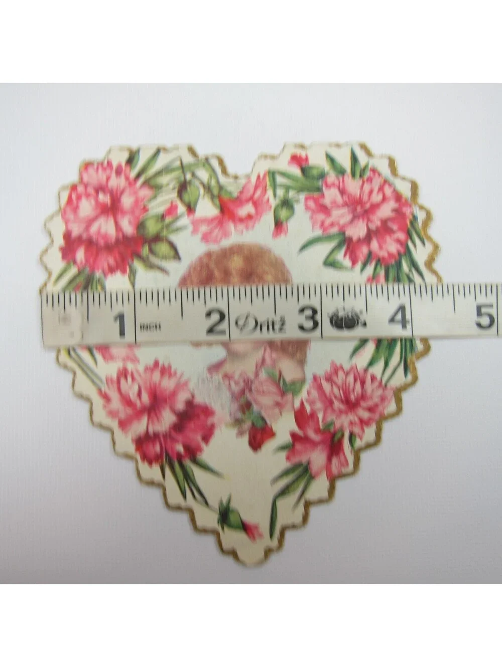 Valentine Card Girl Pink Carnation Flowers Heart Embossed Die cut Bifold Antique
